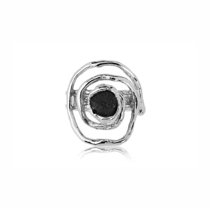 SIGN Ring Silver Spiral with Large Lava Stone